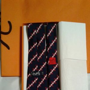 HERMES 979 SILK EQUESTRIAN STRIPED BLUE/WHITE TIE
